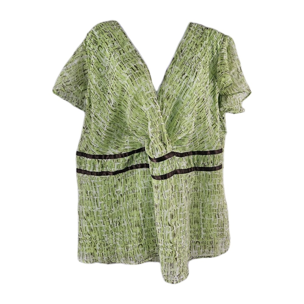 Lane Bryant Blouse Womens 26/28 Green Abstract Flutter Sleeve Babydoll Y2k Top